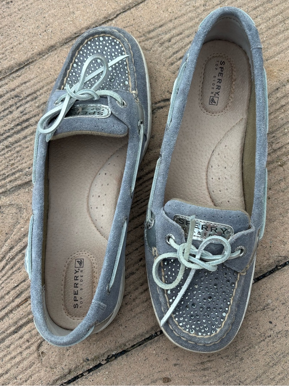 SPERRY Top-Sider Women’s charcoal grey suede boat shoes Angel Fish bling 9 M